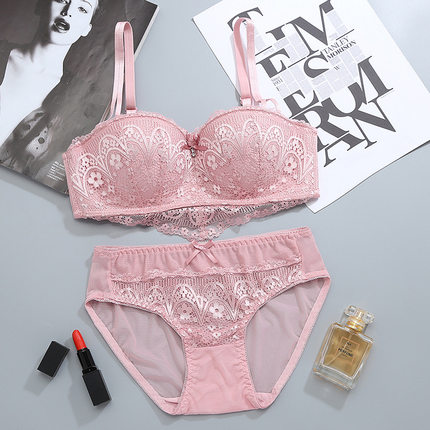 柏嘉森蕾丝内衣套装少女文胸聚拢无钢圈性感上托半杯调整型胸罩-tmall.com天猫