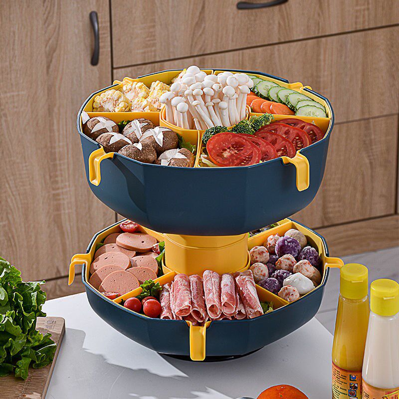 Multi-functional plate double-layer rotating hot pot drain basket divider household multi-functional platter side dish hot pot turntable