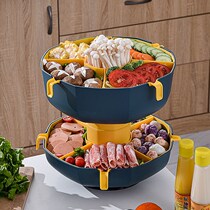 Multi-function dish double layer rotating hot pot asphalt basket fragment household multi-function platter with dish hot pot turntable