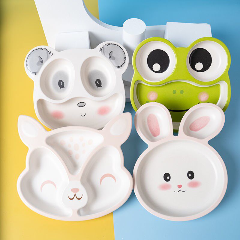 Baby food supplement plate baby bamboo fiber children animal food grade grid cartoon lion baby free combination