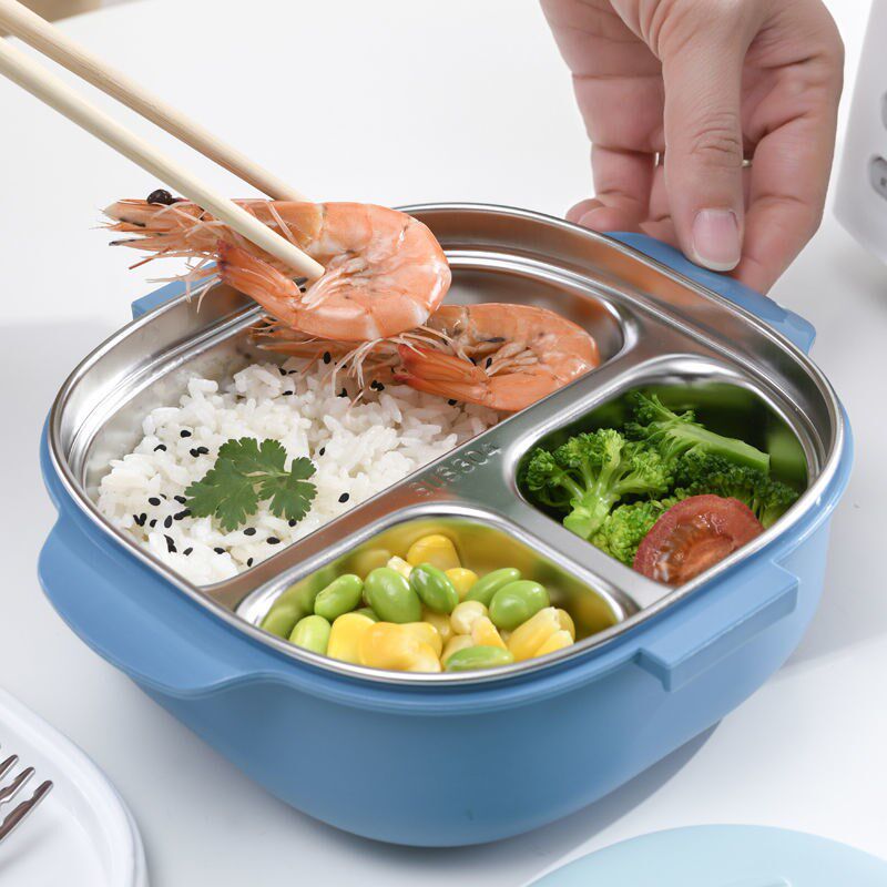 Children's bowl over 3 years old baby water filling bowl dinner plate with lid with spoon and fork tableware compartment plate lunch box anti-scalding out
