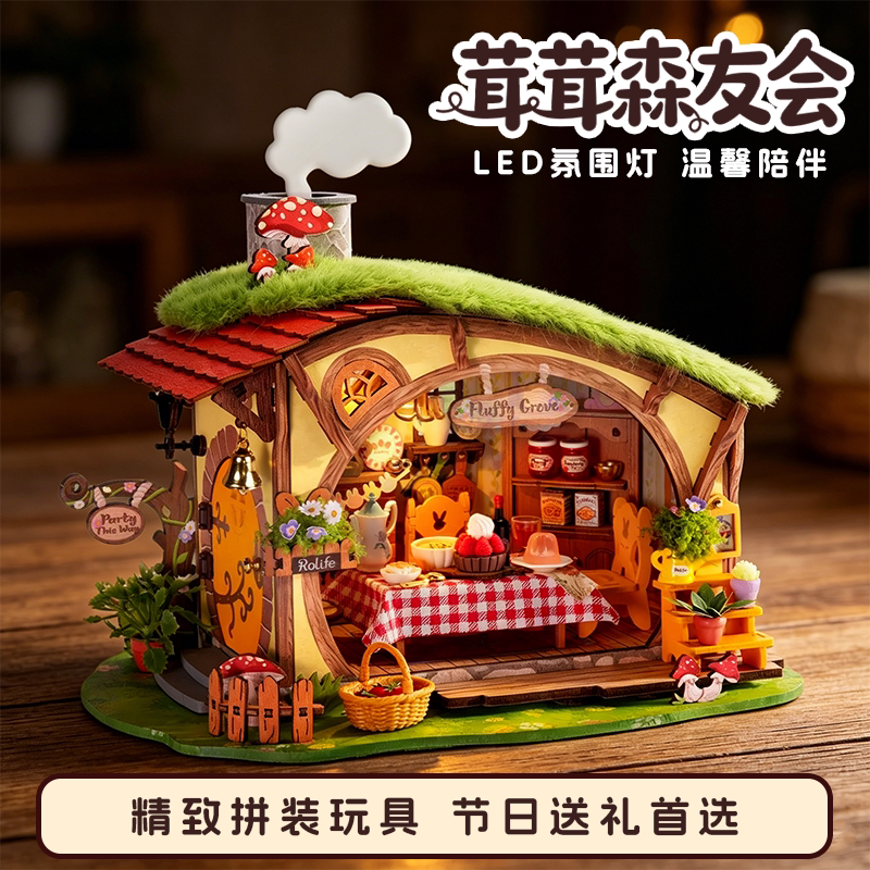 Ruolai Handmade DIY Little House Furry Forest Friends Assembly Model Wooden Toy as a Birthday Gift for Girlfriends