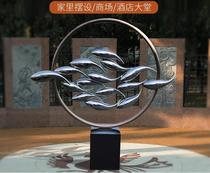 Stainless steel abstract sculpture hotel lobby clubhouse creative model room European lobby outdoor waterscape fish sculpture