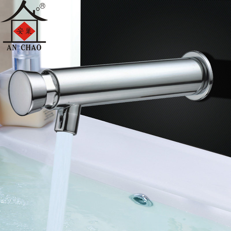 Full copper surface basin tap single cold time-lapse tap press tap wall-mounted service area tap