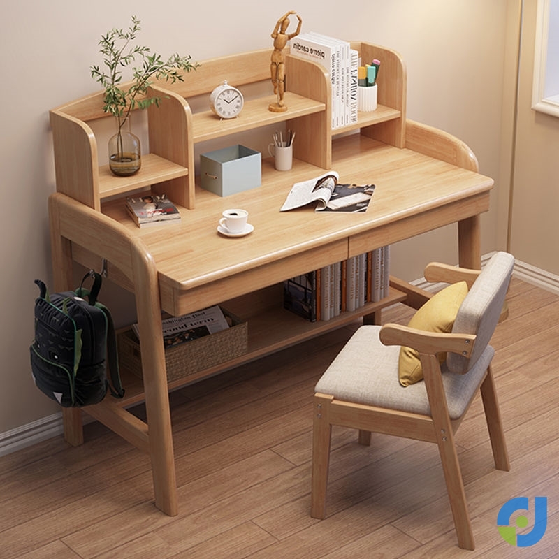 Desk Junior High School Students Home Desk Solid Wood Learning Table Liftable Children Bookshelves Integrated Bedroom Desktop