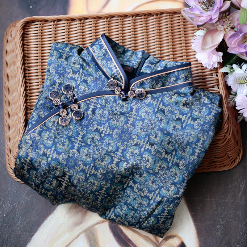 Quality comfort impeccable, love oriental charm disc buckle true silk short sleeve qipao dress MA461