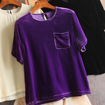 Original 388 Limited Double 12 day special price 268 True silk velvet pure color pocket Falling Shoulder T-shirt Summer Autumn MF176