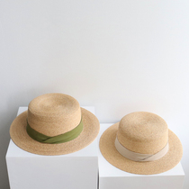 Lafi Grass Flat Hat Female Spring Summer Resort Sun Hat by Sea Travel Wide eaves hat flat along the beach cap