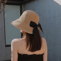 Korean handmade grass fine hook straw hat soft along the basin hat Joker back split bow holiday sun hat fishermans hat