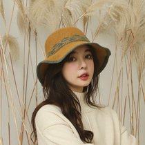 1 hat female wool fishermans hat Korean version of Joker Tide travel casual basin hat female foldable pyramid basin hat