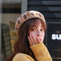 Autumn and winter retro English Plaid retro Bud hat plaid wool beret fashion Diamond children keep warm