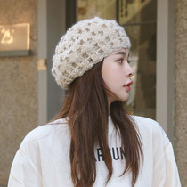 Winter retro wool hat handmade bag head hat sweet double hook flower beret retro knitted hat female painter