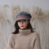 Autumn and winter New wool octagonal beret female Joker wool color Bud sweet bend along the hat newsboy hat