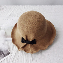 Spring and summer beach travel bow cotton and linen sun hat Korean version of Joker elegant temperament foldable sunscreen fishermans hat