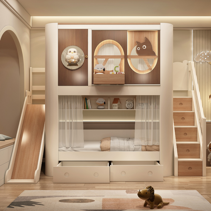 Widened Cylindrical Solid Wood Bunk Bed for Small Apartments, Sibling-Friendly, Non-Interfering Children's Treehouse Two-Story Bunk Bed Widened Cylindrical Solid Wood Bunk Bed for Small Apartments, Sibling-Friendly, Non-Interfering Children's Treehouse Two-Story Bunk Bed