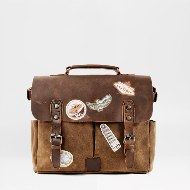 American vintage men's bag canvas crazy horse skin one-shoulder cross-shoulder cross-body bag computer bag Kumon motorcycle side charter motorcycle bag