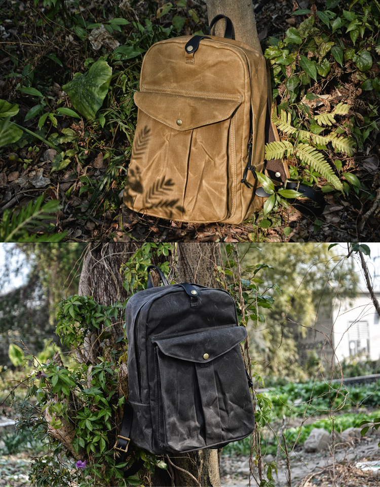 MODEL SHOW of Woosir Waxed Waterproof Canvas Backpack