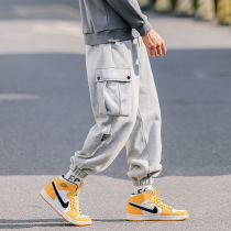 Mens health pants 2021 new trend spring and autumn ins Super fire casual pants Tide brand loose bunch foot sports trousers