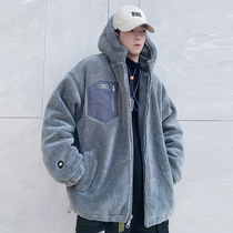 The fleece jacket mens winter 2021 New Korean trend cotton-padded velvet thickened Tide brand lamb wool cotton suit