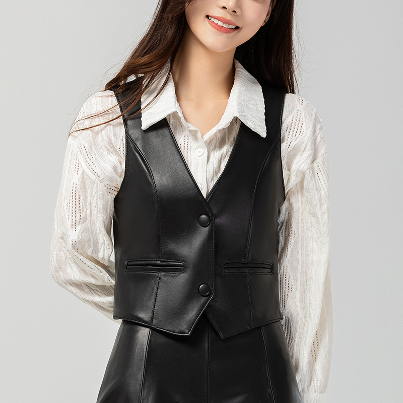 Genuine Leather Vest for Women 2025 Autumn and Winter New Style Sheepskin Simple Versatile Vest Jacket Fashionable Short V-Neck Slim Fit