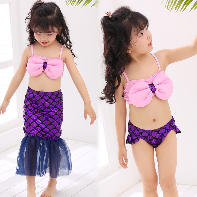 Girl Mermaid Tail Kids Kids Swimsuit 3-piece Princess Baby Split Bikini Mermaid Costume