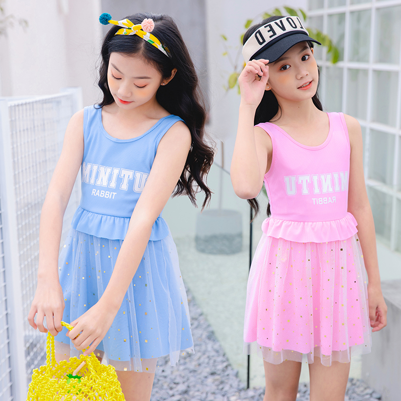 Children's swimsuit girl baby sunscreen swimsuit in big boy girl dress princess Korean student swimsuit