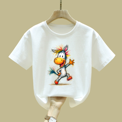 Girls' Apricot-Colored Short-Sleeve T-Shirt, Pure Cotton, 2026 New Stylish Versatile Casual Top for Older Children — 3