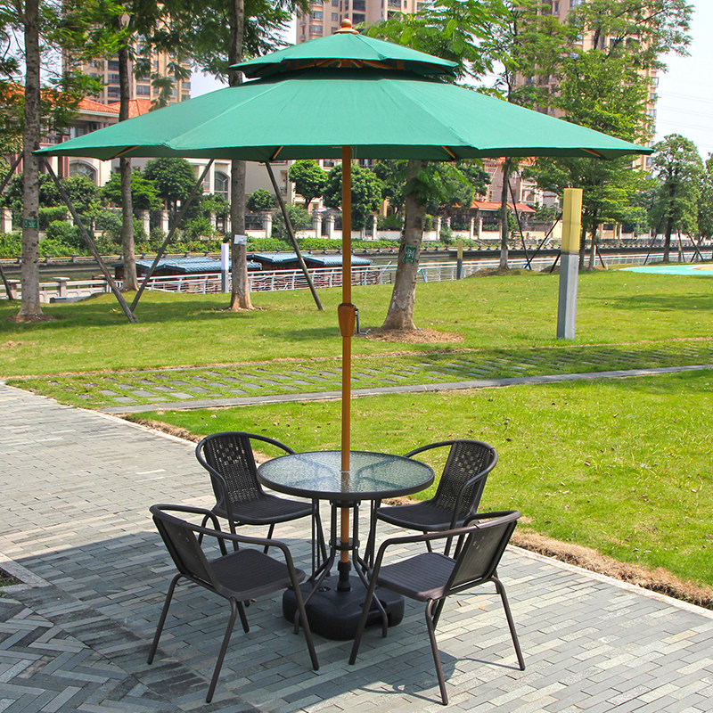 Outdoor table and chairs with umbrella outdoor courtyard Leisure iron art open-air shading umbrella Coffee hall Milk Tea Shop Outside Swing Combination
