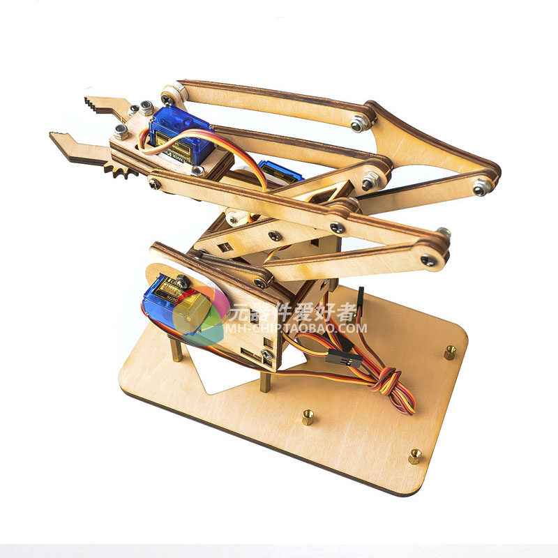 4 degrees of freedom wooden board steering gear robot robot arm sg90 Raspberry Pi paw wooden splicing