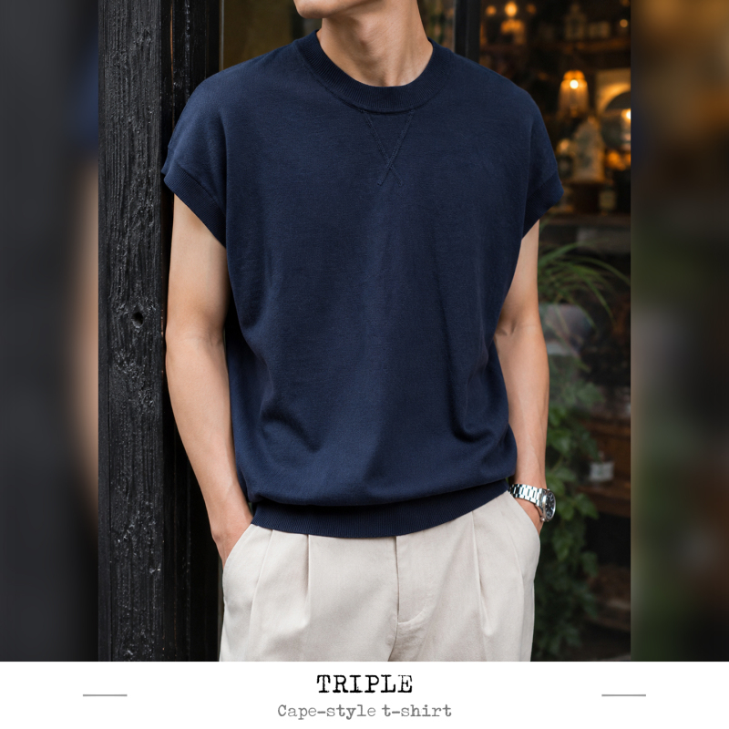 Triple Summer Retro Style Sleeveless Vest Men's Heavyweight T-Shirt Loose-Fitting Short-Sleeved Vest for Men