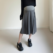 Maternity skirt for summer Korean style mid-length skirt with high waist and slimming belly support pleated A-line umbrella skirt for summer