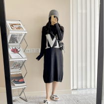 Maternity 2021 new spring and autumn hooded long sleeve long loose size knit dress two-piece dress