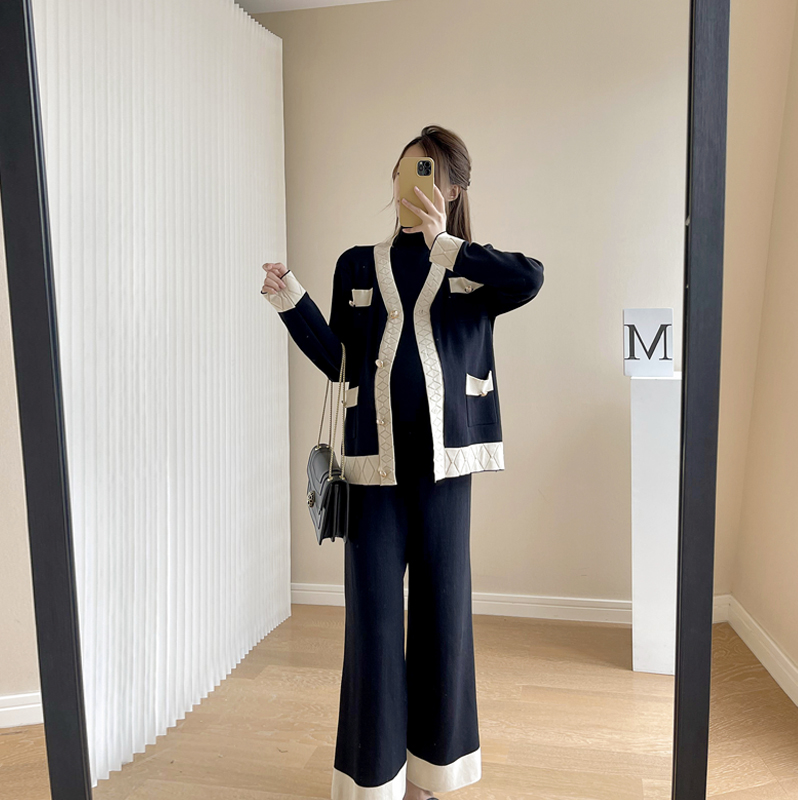 2021 new maternity wear autumn suit small fragrance ladies temperament ins tide long-sleeved trousers knitted two-piece set