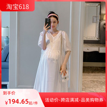Pregnant Woman Lian Dress Summer Dress 2022 New Fashion Foreign Air Loose Tide Moms Dress Korean Version Short Sleeve Fairy Online Red Dress