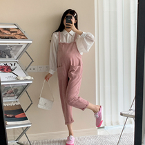 2021 new gestational woman dress fall small sub Korean version loose big code fashion outside wearing light core suede one-piece back strap pants