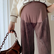 Pregnant womens autumn 2021 new pants Korean version of simple Joker high waist Belly Belly foreign breath casual wide leg pants