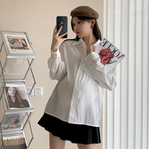 2021 autumn new maternity dress Korean loose top simple temperament wild fashion double-breasted Shirt