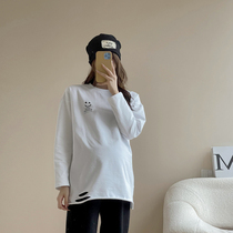 2021 new pregnancy womens clothing autumn and winter warmth plus thin suede blouse letters stickup headsets outside wearing Korean version T female