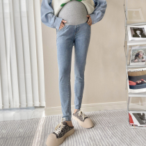 Pregnant womens clothing 2021 Autumn New Korean version of the Underbelly foreign style Joker small feet jeans thin stretch pants