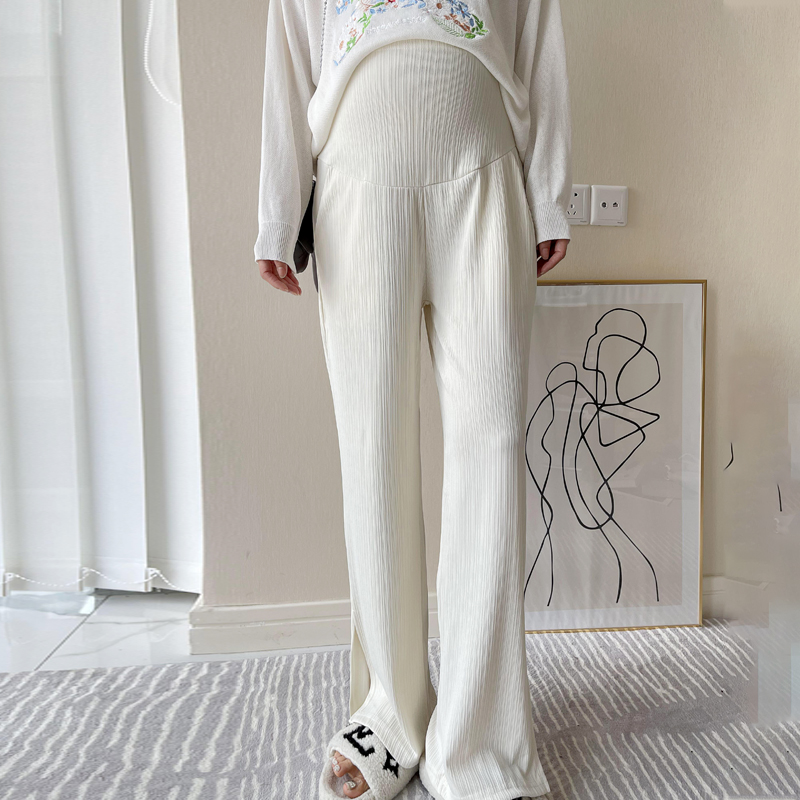 Pregnancy woman dress Early autumn high waist loose Abdominal Broadlegged Pants 2021 New long version Fashion open fork Feel 100 Lap Pants