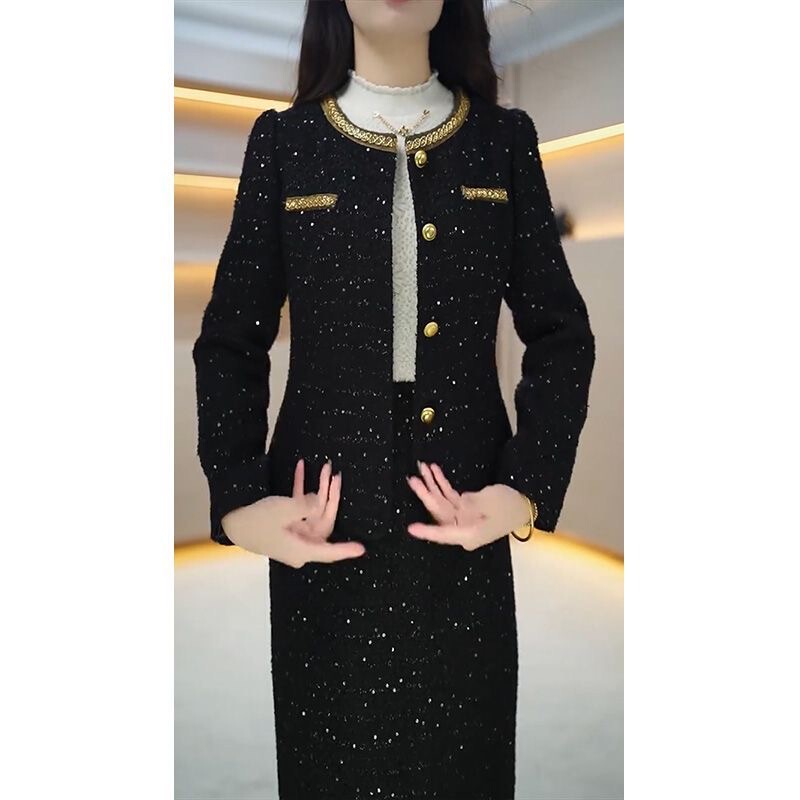 High-End Skirt Suit for Women 2026 Spring and Autumn New Luxury Fashion Age-Reducing Chanel-Style Jacket Dress Two-Piece Set High-End Skirt Suit for Women 2026 Spring and Autumn New Luxury Fashion Age-Reducing Chanel-Style Jacket Dress Two-Piece Set