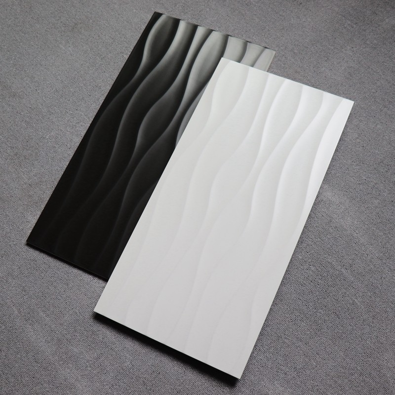 Foshan high-quality bump wall brick indoor living room non-slip dirt-resistant brick black and white strip line bright wall brick 300x600sy