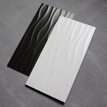 Foshan high-quality concave and convex wall tile indoor living room anti-slip and dirty resistant brick black and white line bright wall tile 300x600sy