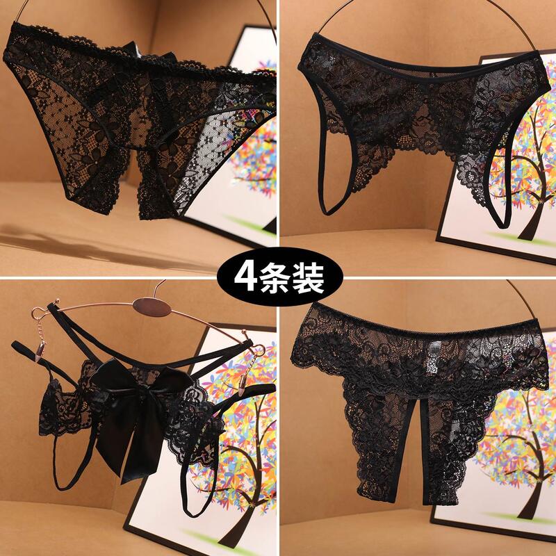 Sexy Lace Panties for Women, Open Crotch, No Need to Take Off, Tempting, Hot, Transparent, Low-Waisted, Ultra-Thin Women's Briefs, Thong