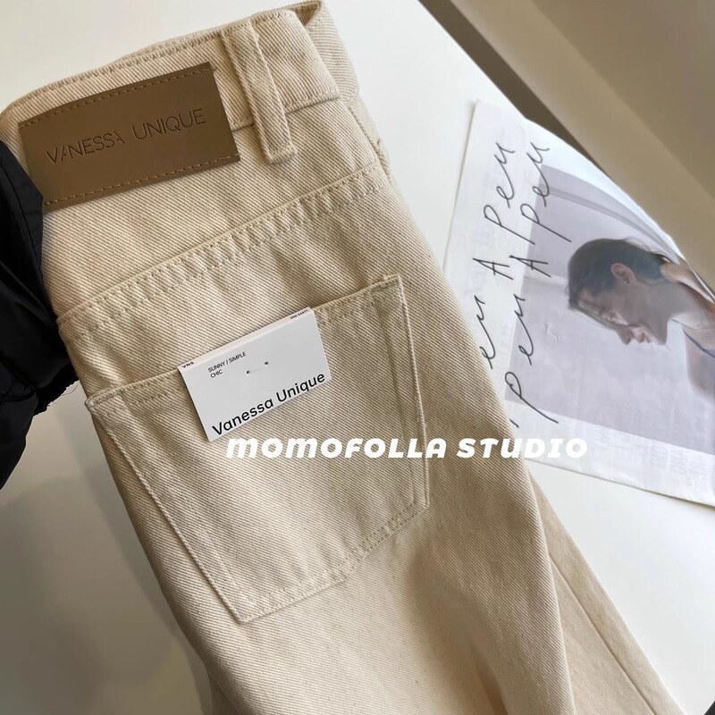 Over 500 on the Pk Shelves! Highly Recommended! French-Style Women's Summer Off-White High-Waisted Straight-Leg Slim-Fit Cropped Jeans