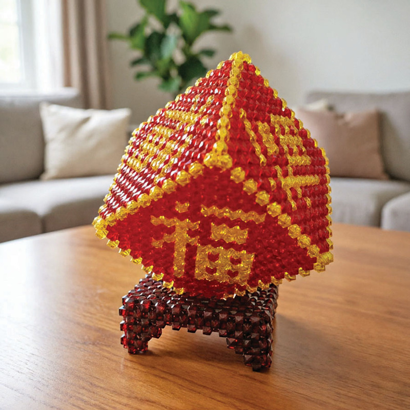 Handmade Beaded Six-Sided Fortune Ornament for Living Room Entrance Decoration, Weaving Material, Festive and Auspicious Finished Product Handmade Beaded Six-Sided Fortune Ornament for Living Room Entrance Decoration, Weaving Material, Festive and Auspicious Finished Product