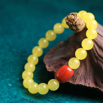 Mi Bao original natural beeswax hand string female chanterelle yellow old beeswax bracelet male 108 full wax beads accessories