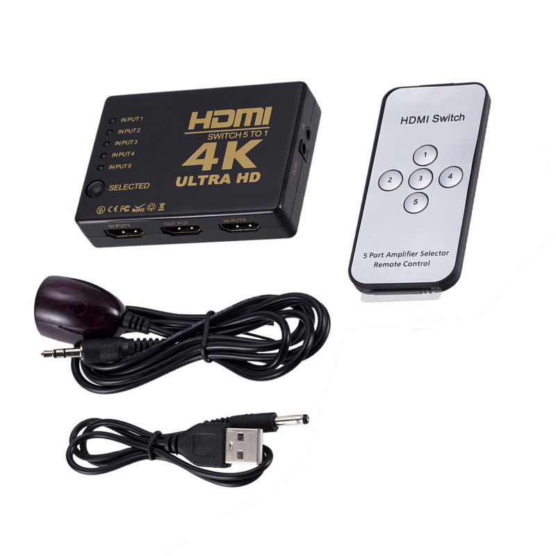HDMI rectangular with remote control switcher computer TV set upper box HDMI5 into 1 out HDMI high-definition switching 4K