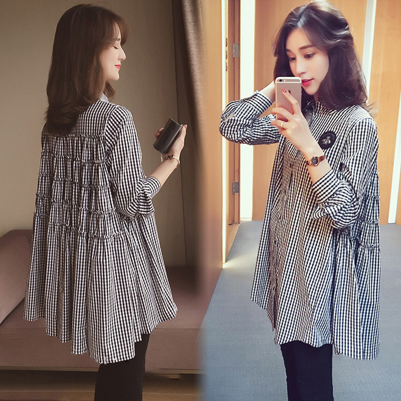 Maternity tops women's cover ass long sleeve suit shirt spring and autumn style plaid loose professional fashion temperament spring wear