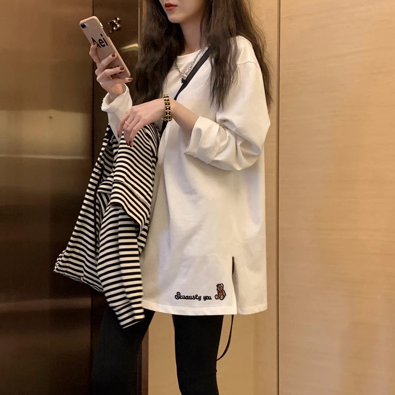 Pregnant woman hit undershirt autumn winter inside lap long sleeve t-shirt white gush thickened with warm and easy to cover tummy spring autumn blouses-Taobao